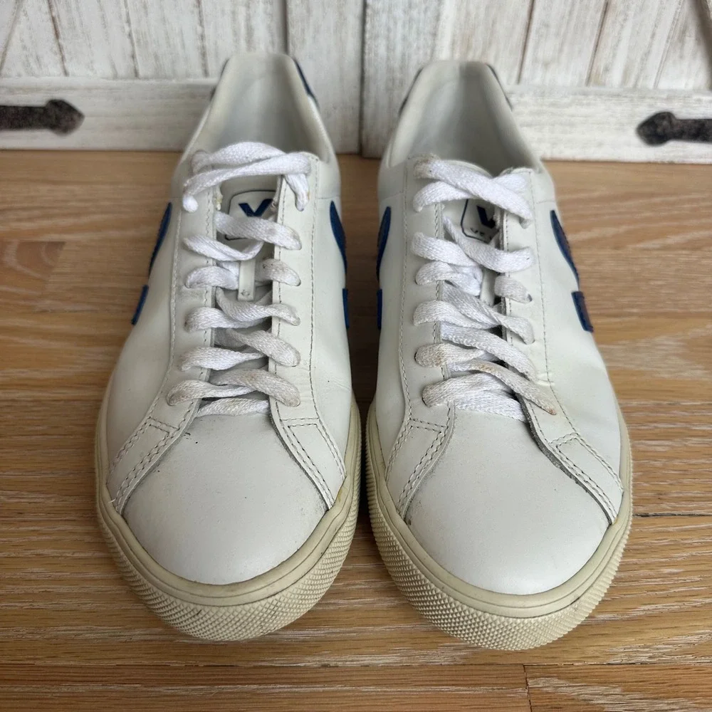 Veja Esplar Low Profile Leather Retro Sneaker White Blue EU 40 US 9